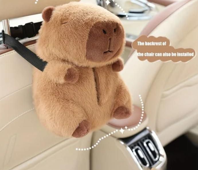 Capybara Tissue Holder – Plush Cartoon Car Tissue Box and Storage Bag