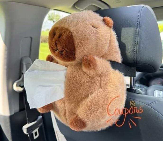 Capybara Tissue Holder – Plush Cartoon Car Tissue Box and Storage Bag
