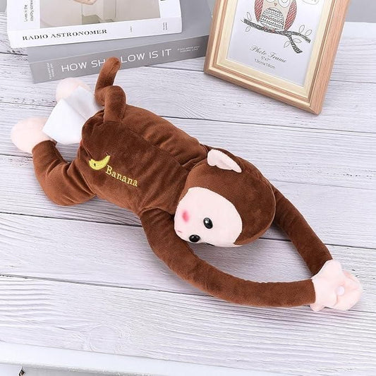 Monkey Tissue Holder – Plush Cartoon Tissue Storage Box for Home and Car