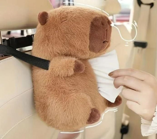 Capybara Tissue Holder – Plush Cartoon Car Tissue Box and Storage Bag