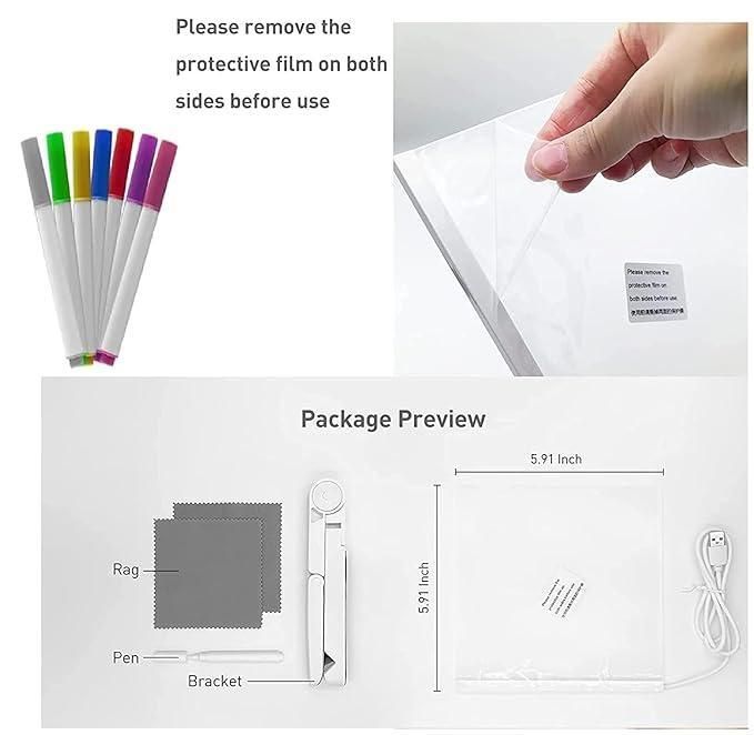 3D LED Light Glass Acrylic Writing Pad with 12 Pens – Message Board and Night Lamp