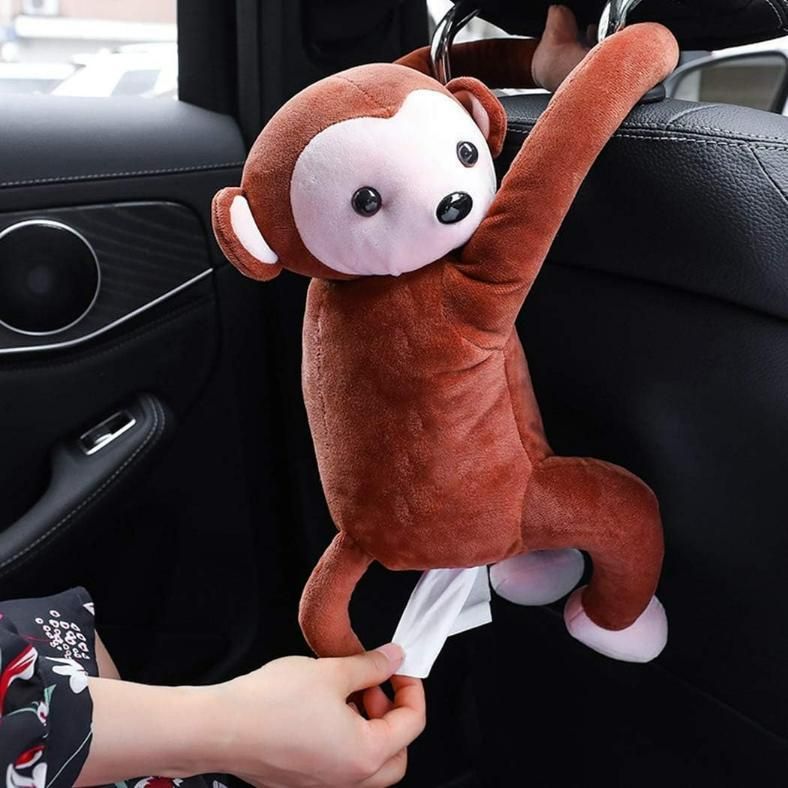 Monkey Tissue Holder – Plush Cartoon Tissue Storage Box for Home and Car