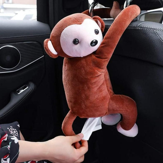 Monkey Tissue Holder – Plush Cartoon Tissue Storage Box for Home and Car