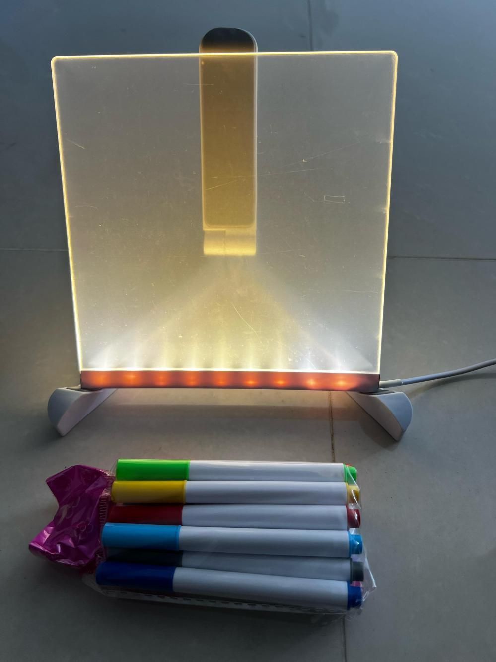 3D LED Light Glass Acrylic Writing Pad with 12 Pens – Message Board and Night Lamp