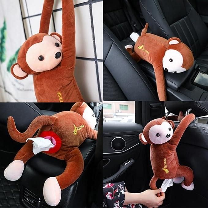 Monkey Tissue Holder – Plush Cartoon Tissue Storage Box for Home and Car