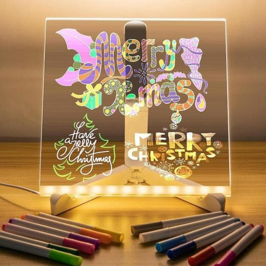 3D LED Light Glass Acrylic Writing Pad with 12 Pens – Message Board and Night Lamp