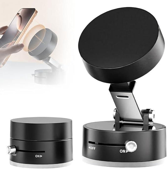Vacuum Magnetic Suction Phone Holder – Foldable, Retractable & 360° Rotatable Mount