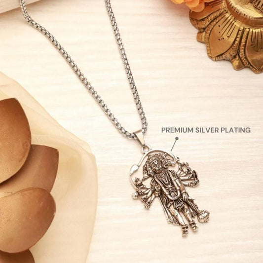 5 Mukhi Standing Hanumanji Pendant with Chain for Men – Silver Plated Alloy