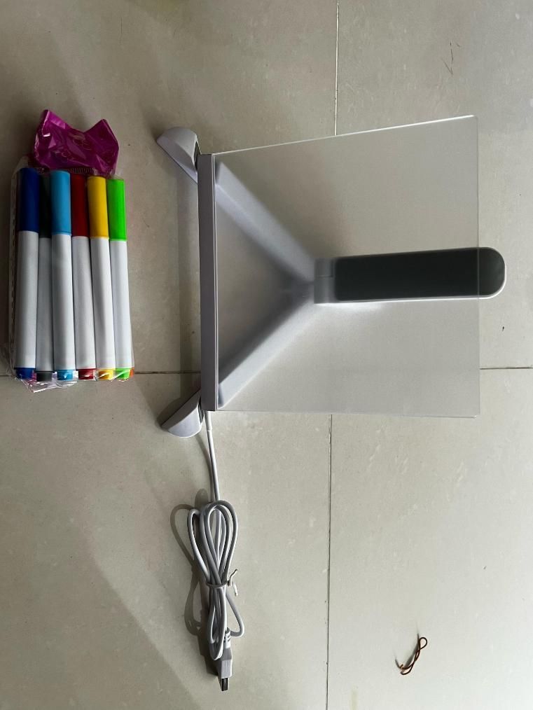 3D LED Light Glass Acrylic Writing Pad with 12 Pens – Message Board and Night Lamp