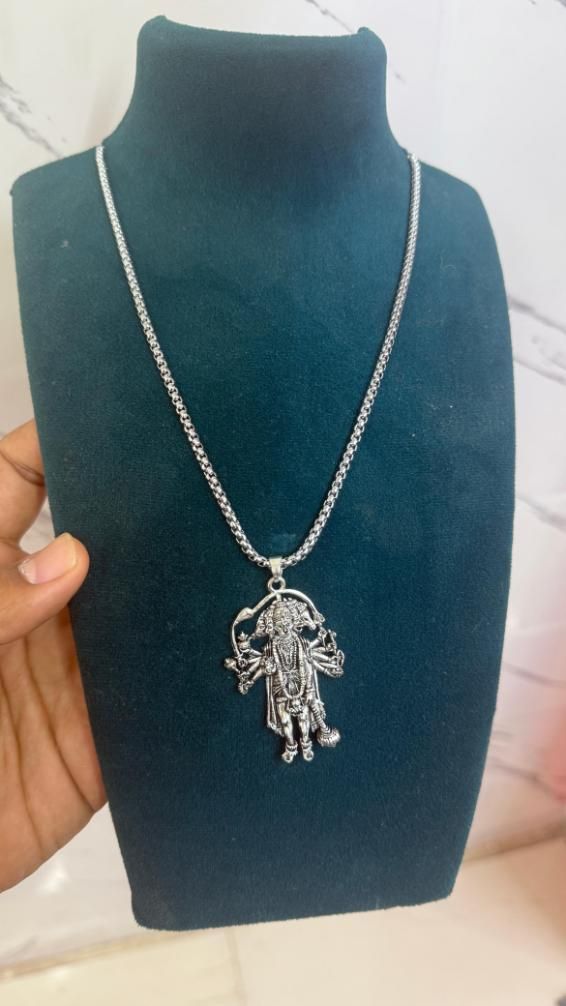 5 Mukhi Standing Hanumanji Pendant with Chain for Men – Silver Plated Alloy