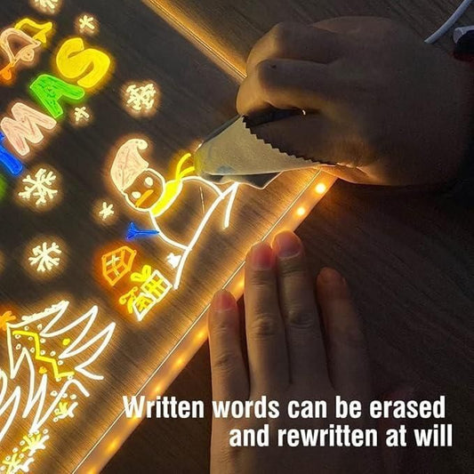 3D LED Light Glass Acrylic Writing Pad with 12 Pens – Message Board and Night Lamp