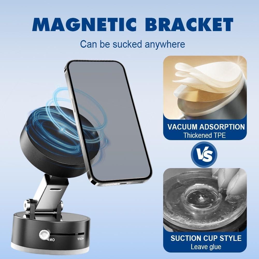 Vacuum Magnetic Suction Phone Holder – Foldable, Retractable & 360° Rotatable Mount