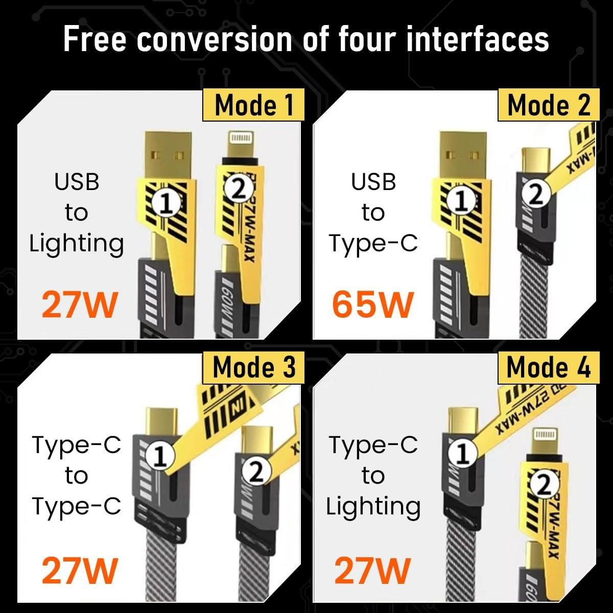 USB C Cable Lightning Cable 4-in-1 – Multi Charging Cable (Plastic-Free, Random Color)