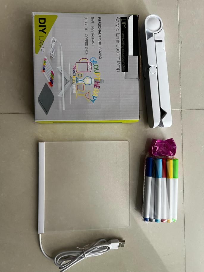 3D LED Light Glass Acrylic Writing Pad with 12 Pens – Message Board and Night Lamp
